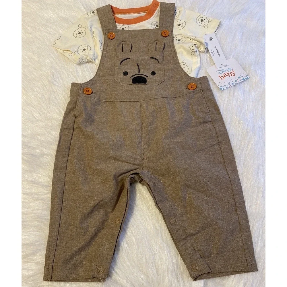 Disney Winnie The Pooh Outfit Boys Size 3-6 Months Two Piece Overall T-Shirt Set